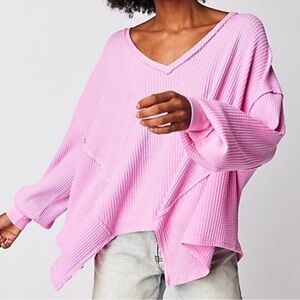 We The Free Coraline Waffle Long Sleeve Shirt Pink